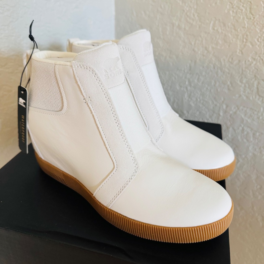Sorel Out N About Wedge Leather Bootie, Ankle Boots White/Sea Salt, Size‎ 10 NWT - Picture 9 of 16